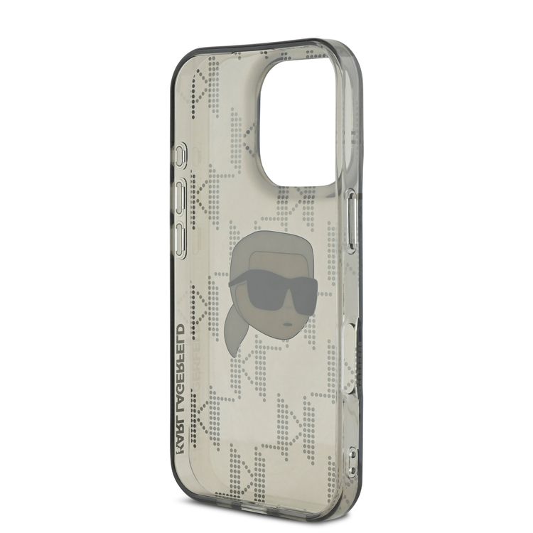 جراب Karl Lagerfeld IML الصلب مع تصميم Karl Head &amp; Monogram مطلي بالكهرباء لهاتف iPhone 16 Pro - أسود