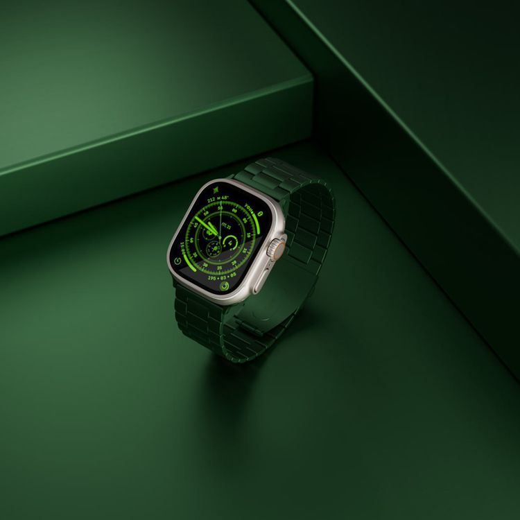 Levelo Monet Stainless Steel Watch Strap with Adjustable Links for Apple Watch 49/46mm, Hypoallergenic Material, 24/7 Wearability, Anti-Oxidation Technology, Compatible with SE, Series 9, 8, 7, 6 & 5 - Green