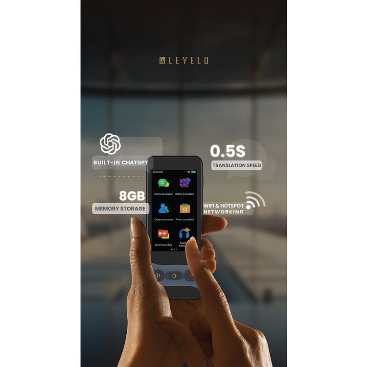 Levelo FluentLink Offline & Online Voice Translator, Built-in ChatGPT, Unit Conversion, Exchange Rate Conversion - Gray
