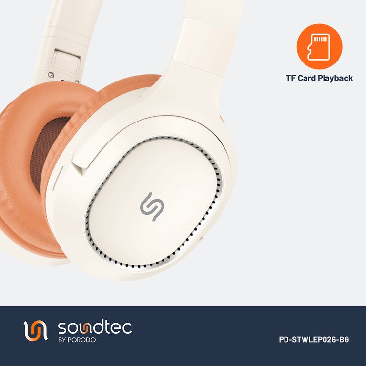Porodo Soundtec Nova Wireless Headphone, 400mAhBattery Capacity, 2HCharging Time, V5.3Bluetooth, 20H  Play Time - Beige