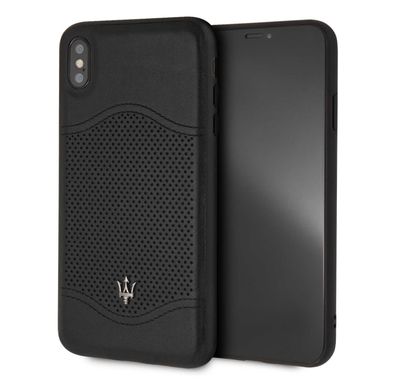 Maserati Granlusso Genuine Leather Hard Case for iPhone Xs Max - Black