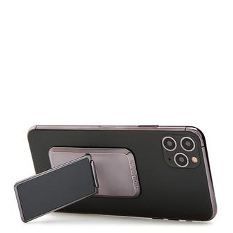 هاندل قبضة هاتف صلبة ، أزواج مع أي هاتف ذكي ، مسند متعدد الوظائف ، متوافق مع الشحن اللاسلكي ، قبضة الهاتف والحامل - رمادي