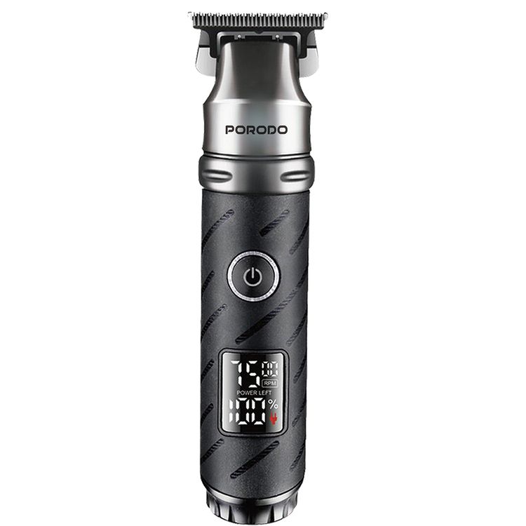 Porodo Lifestyle Edgemaster T-Blade Trimmer & Shaver with Display & 4 Comb Heads, 5W Rated Power, 2000mAh Battery Capacity, 7000RPM Motor Speed, 4 Hours Working Time, USB-C Charging Port, Zinc Alloy Material, Corrosion-Free Ceramic Blades, Dual Speed Control, Consistent & Powerful Torque - Black