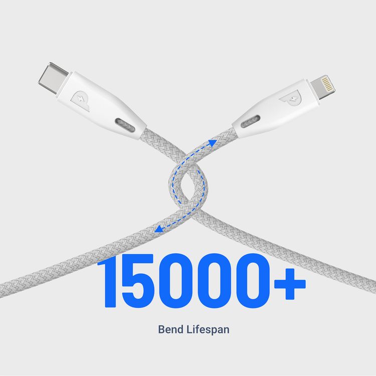 Powerology USB-C to Lightning Braided Cable with 2m Length, Fast Charging & Data Sync, Overheat & Overcurrent Protection, MFI Device Compatible, Fire-Resistant PVC Material - White