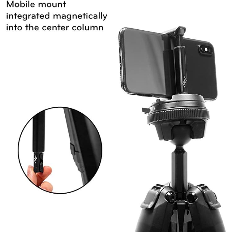 Peak design TTCB5150AL1 Aluminum travel tripod, pro-level stability, load capacity, deployed height - Black