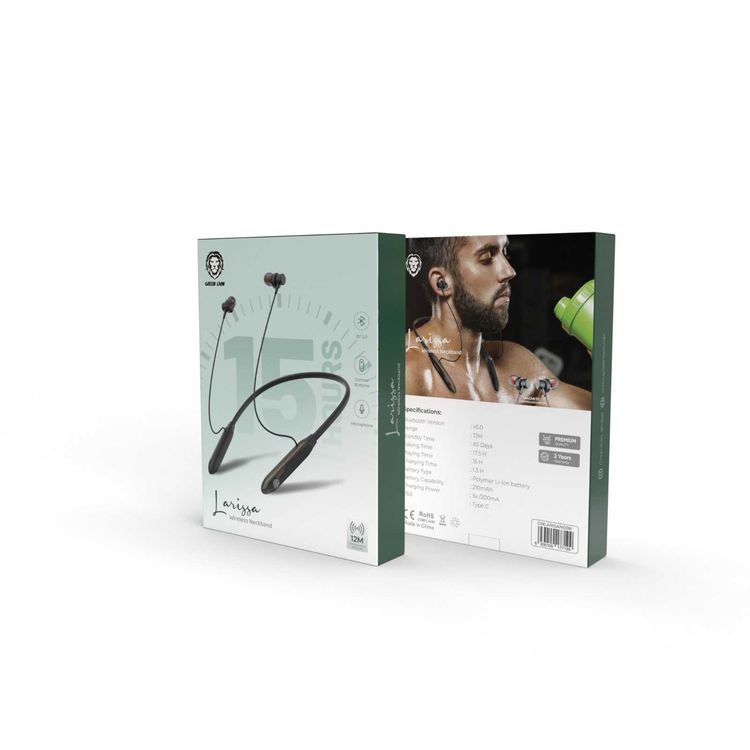 Green Lion Larissa Wireless Neckband with Control Buttons, Microphone, 210mAh Battery Capacity, 12m Transmission Distance - Black