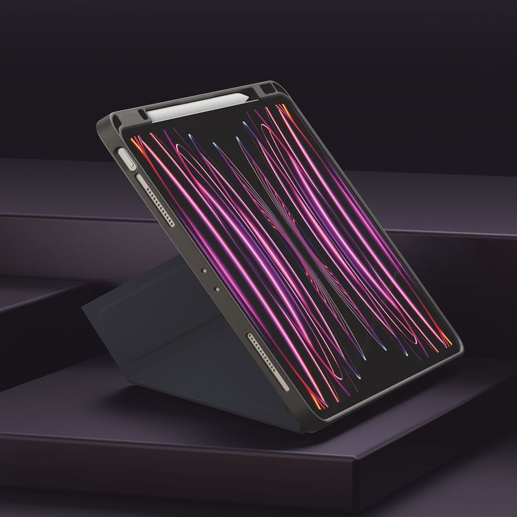 Levelo Elegante Hybrid Leather Case for iPad Pro 11" (4th to 6th Generation), Accurate Cut-Outs, Easy Snap-On, Vertical Orientation & Horizontal Positioning, Shock Absorbent Bumper Case, 360° Protection - Purple