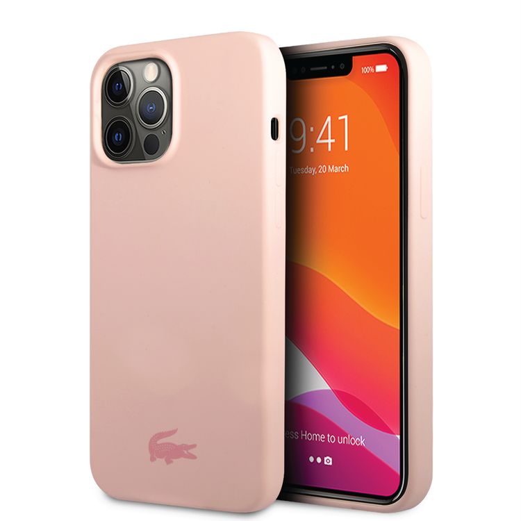 Lacoste Hard Case Liquid Silicone / Microfiber Glossy Printing Logo Compatible with iPhone 14 Pro - Pink