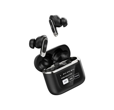 Porodo Soundtec Guide Earbuds with ANC & TWS, Touch Screen, 6 Hours of Playtime, 40 Minutes Earbuds Charging Time, Waterproof, Type-C Charging Case - Black