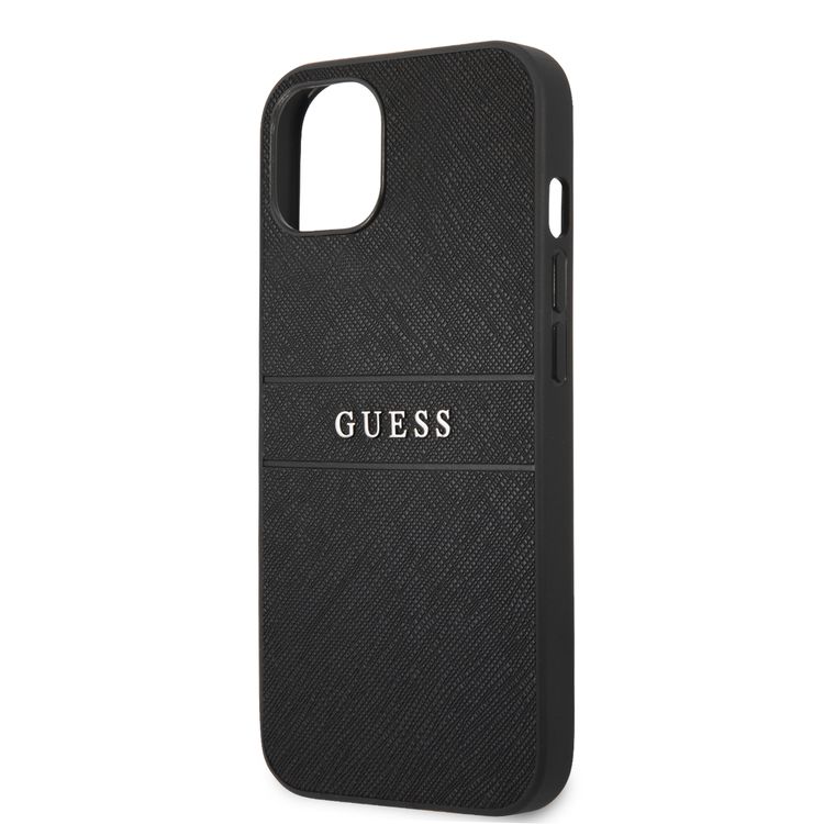 CG MOBILE Guess PU Leather Case Saffiano with Metal Logo Hot Stamp Stripes Compatible for iPhone 13 (6.1") Anti-Scratch, Easy Access to All Ports