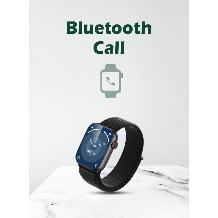 Green Lion Active SE Smart Watch with Full Square Display, 250mAh Battery, Multiple NFC, Waterproof, Bluetooth Call, Heart Rate Tracker, Wireless Charging, Bedside Lamp Mode - Black