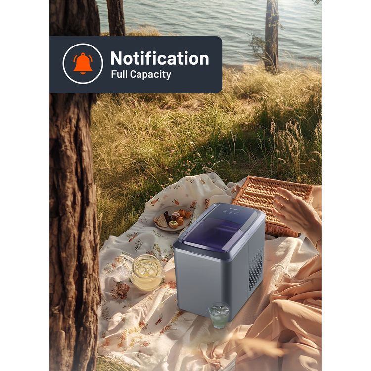 Porodo Lifestyle Portable Outdoor Ice Cube Machine with 2.2L Water Storage Capacity, 8 Minutes Ice Making Time, Small & Large Ice Cubes Maker - Black