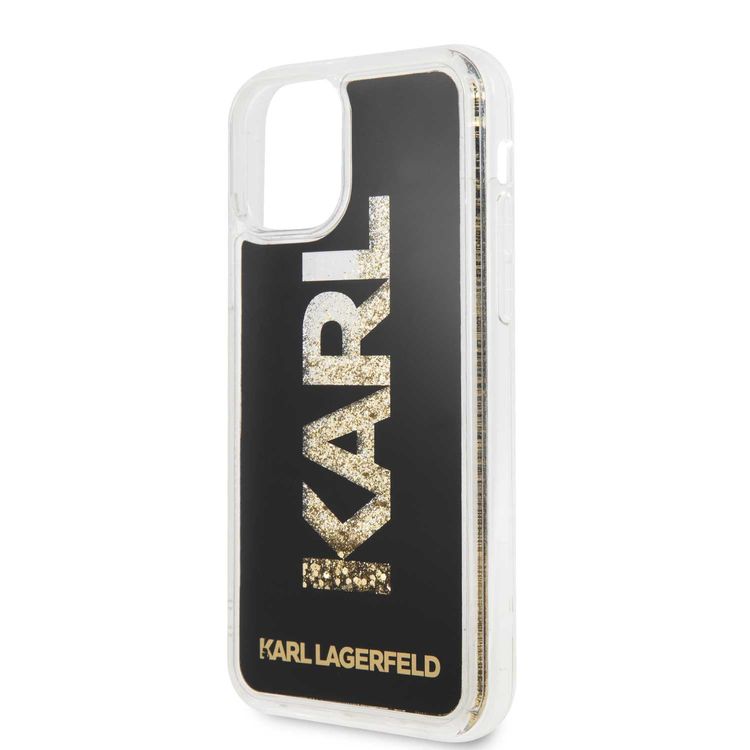 Karl Lagerfeld PC / TPU Transpareant Case with Gold Glitter for Apple iPhone 11 Pro - Black