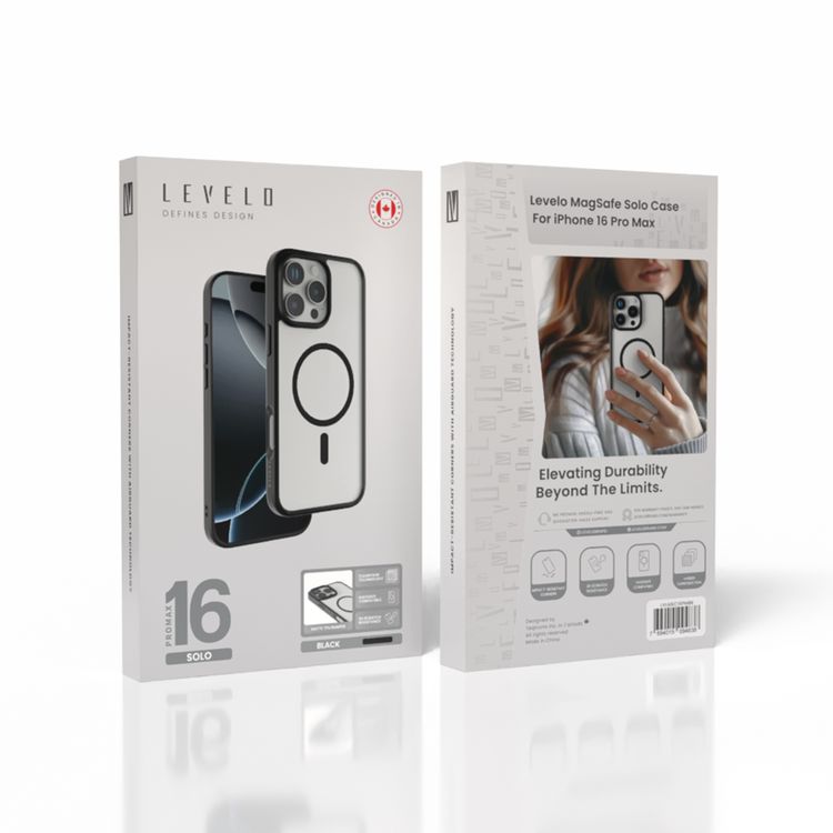 Levelo MagSafe Solo Case for iPhone 16 Pro Max, Clearview Technology, 3H Scratch Resistance, Hybrid Construction - Black