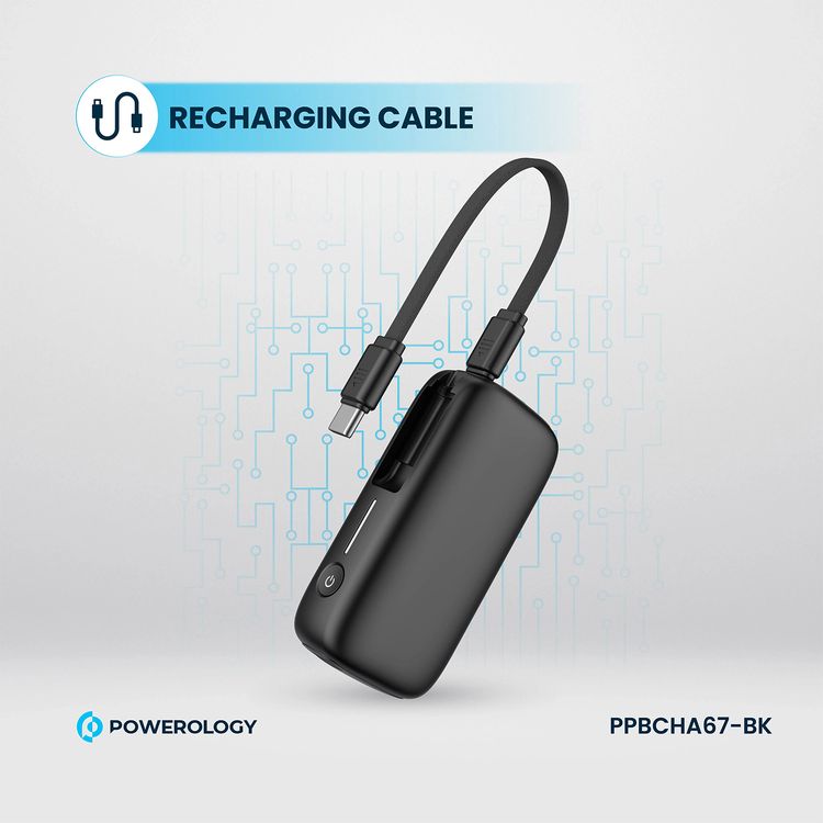 Powerology 20000mAh Power Bank with Detachable USB-C Wire, 30W Power Delivery, 3-Device Charging, Long Time Standby, Universal Phone Compatibility, Built-in Safeguards - Black