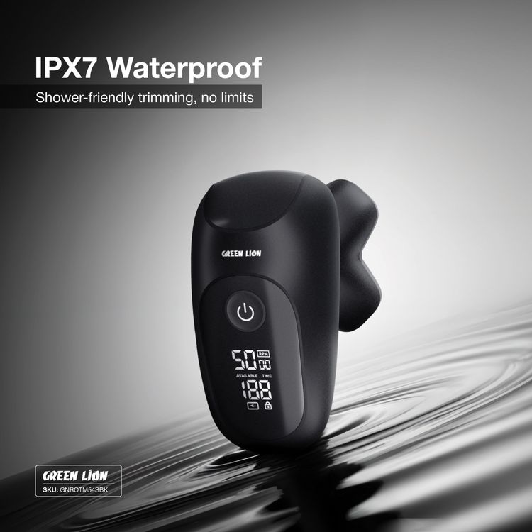 Green Lion Rotary Shaver, Wet & Dry Use, 5-in-1 Grooming Kit, Powerful DC 260 Motor, 2 Speed Levels, Sharp Pivoting Blades, 2 Hours Cordless Use, Waterproof, SkinSafe Technology, 360° Floating Heads Trimmer - Black