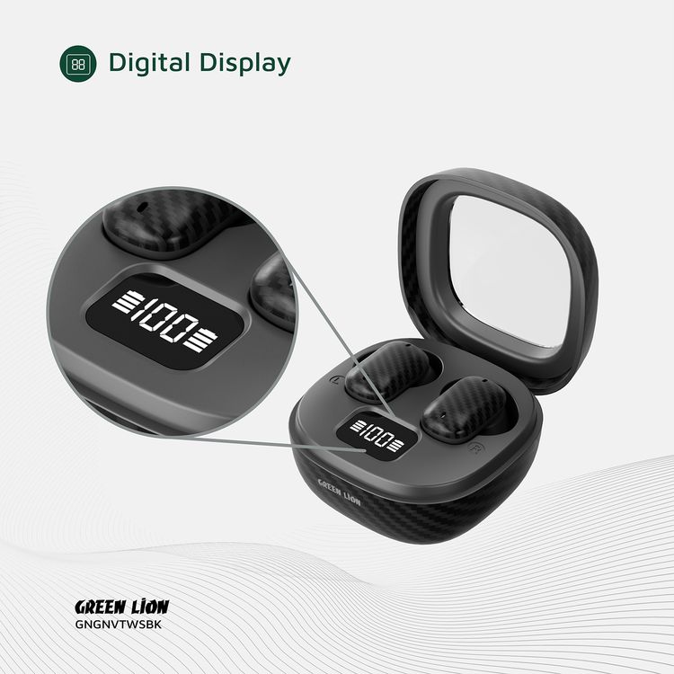 Green Lion Geneva True Wireless Earbuds with Dual Microphones, Up to 4 Hours Play Time, Bluetooth Version 5.4, 10m Transmission Range, USB-C Charging Port, Voice Assistant, Digital Display & Touch Controls, Up to 180 Days Standby Time - Black