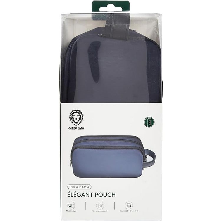 Green Lion Elegant Pouch with 600D Polyester & Leather Trim Material, Multifunctional Storage, Head Hang for Easy Carrying, Waterproof - Blue