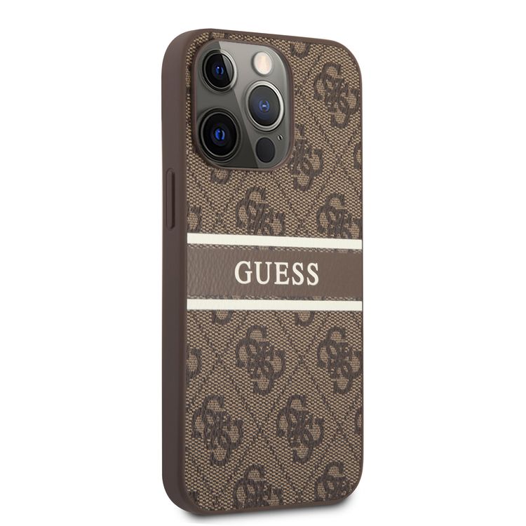 CG MOBILE Guess 4G PU Leather Case with Printed Stripe Compatible for iPhone 13 Pro (6.1") Anti-Scratch, Easy Access to All Ports, Shock Absorption