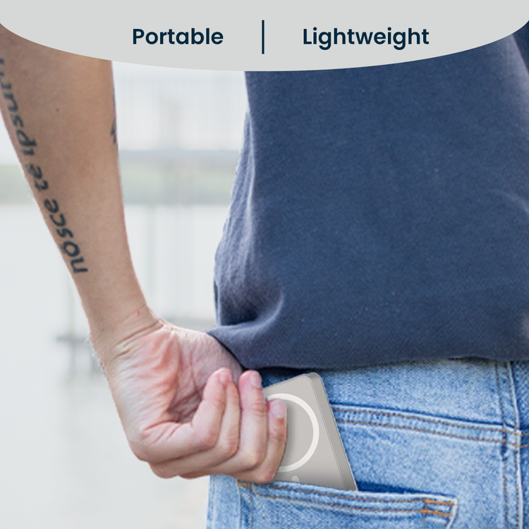 Powerology 10000mAh MagSafe Aluminum Power Bank with Battery Level Indicator, Lightweight & Compact Design, Fast & Simultaneous Charging, Type-C Input & Output, 15W Wireless Output - Desert Titanium