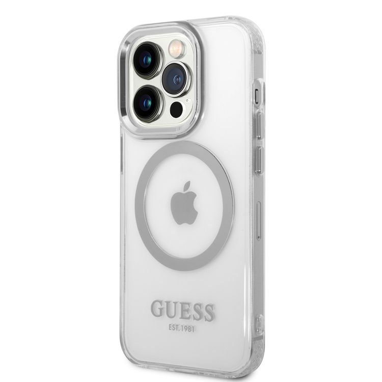 Guess Magsafe Compatibility Transparent Outline iPhone 14 Pro Compatibility - Silver