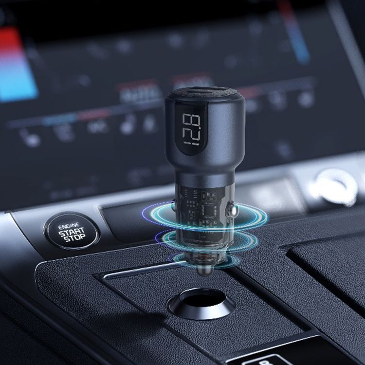 Green Lion Dual Port Car Charger with Digital Display, 75W Total Output, USB-C & USB-A Ports, Charging Protection, Heat Dissipation - Gray