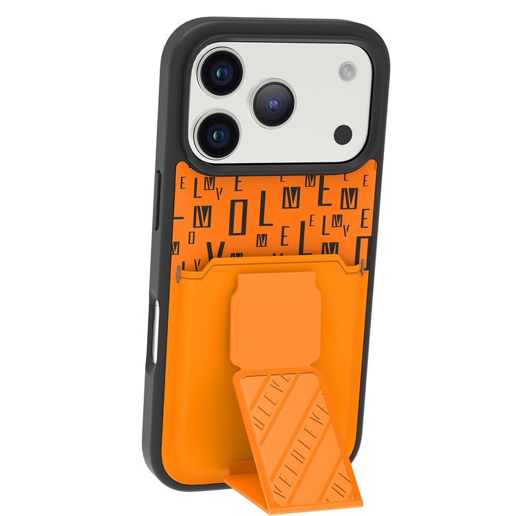 جراب Levelo Morphix GripStand مع حامل البطاقات لجهاز iPhone 17 Pro، تصميم فاخر مطبوع، ممتص للصدمات، حواف مرتفعة لحماية الكاميرا والشاشة، حامل مغناطيسي - لون برتقالي شروق الشمس.