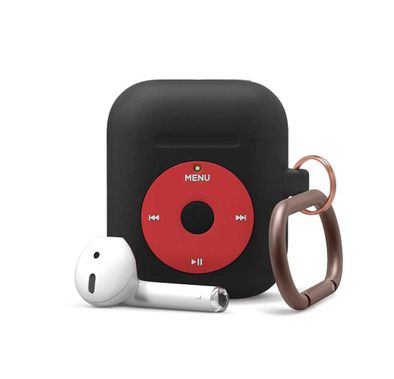 Elago AW6 Hang Case Designed with Anti-Lost Carabiner Compatible for Apple AirPods  1 & 2 Generation, Classic Music Player Design, Supports Wireless Charging, Scratch Resistant
