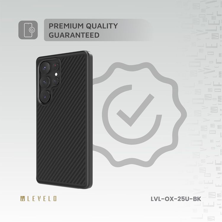 Levelo Ox Carbon Case for Samsung S25 Ultra, MagSafe Compatible, Durable 600D Aramid Fiber Material, Anti Fingerprint, Premium Quality Guaranteed - Black