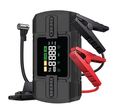 Green Lion 12V Jump Starter with 12000mAh Battery Capacity, 4 Modes Inflation, Safety Protection, Wide Compatibility, Digital Display, 2 USB-A Ports, 44.4W Power  - Black