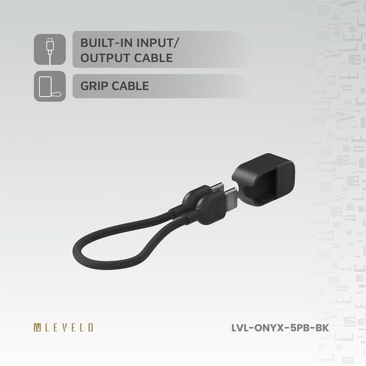بنك الطاقة المحمّل متعدد الوظائف Levelo Onyx 3 في 1، سعة 5000 مللي أمبير، شحن سريع بقوة 12 واط، يحتوي على 5 فتحات لحامل البطاقات - اللون أسود.