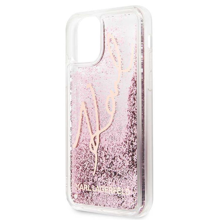 Karl Largefeld Transparent Glitter Signature For iPhone 11 Pro - Rose Gold