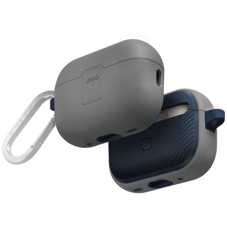UNIQ Clyde Airpods Pro 2nd Gen Case, Hybrid Dual Layer Design, Premium Aluminum Carabiner, Wired and Wireless Charging - Gray
