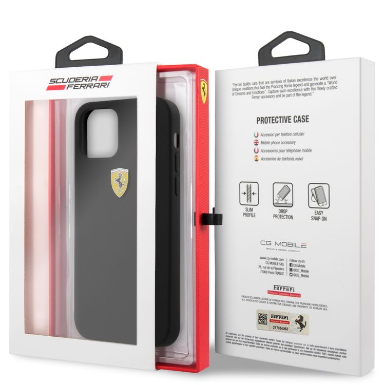 CG MOBILE Ferrari TPU On-Track Silicone Hard Case Metal Logo Compatible for iPhone 12 Pro Max (6.7") Shock & Scratches Resistant, Easy Access to All Ports (Cameras, Buttons & Speakers) Protective Back Cover Suitable with Wireless Chargers Officially Licensed - Black