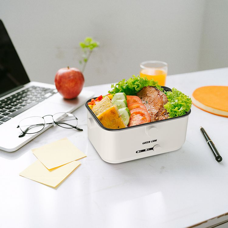 Green Lion Lunch Mate Electric Lunch Box with 1.8L Capacity, 15 Minutes Quick Heat, 80W Power, Removable Inner Container, Detachable Power Cord, Keep Warm Function, Leak-Proof Design - White