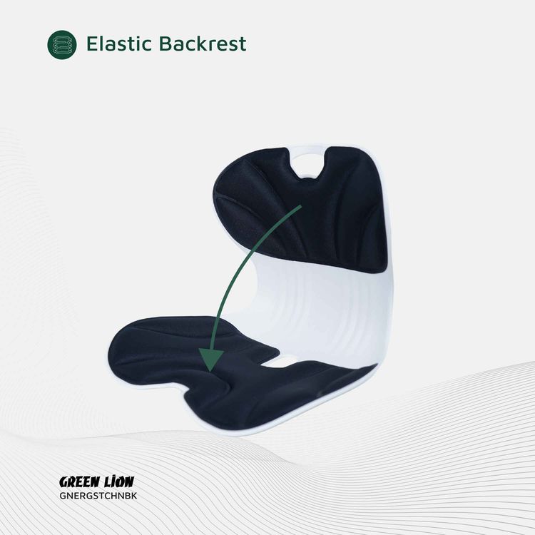 Green Lion Ergo Seat Cushion with PP, PU & Fabric Material, 150kg Max Load Capacity, Posture Correction, Lumbar Support, Elastic Backrest, Breathable Fabric, Comfortable Cushioning - Black