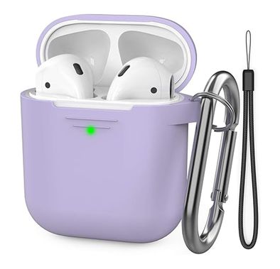 Ahastyle Duotone Premium Silicone Case Compatible for AirPods 1/2 - Two Caps - Front LED Visible - Scratch Resistance - Shock Absorption Drop Protection Cover - Lavender/Pink