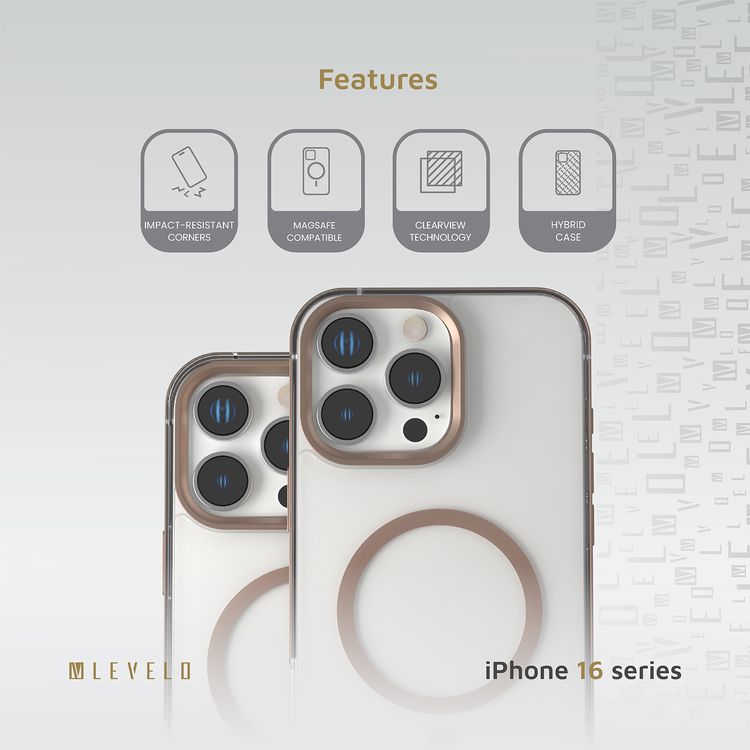 Levelo Claire Magsafe Case with Aluminum Bumper Case for iPhone 16 Pro Max, Hybrid Case, MagSafe Compatibility - Rose Gold Titanium