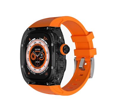 Green Lion La Royal Silicone Strap Case with Button Design for Apple Watch Ultra 49mm, Fall Protection, Easy Installation, Shockproof, Water Resistant - Black / Orange