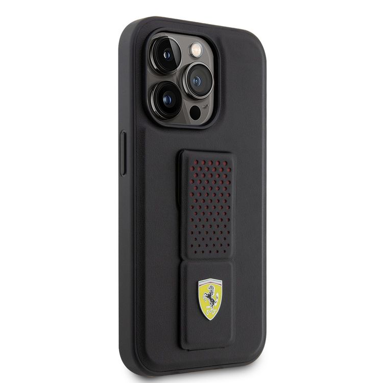 Ferrari iPhone 15 Pro For Gripstand Case with Perforated Pattern - Black
