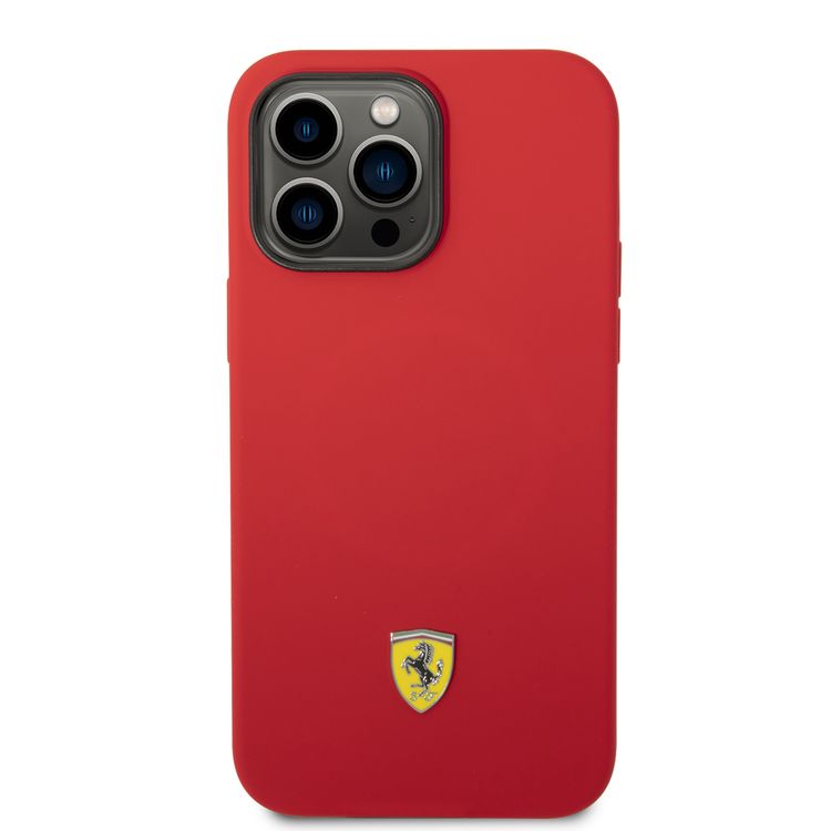 CG Ferrari Magsafe Compatibility Liquid Silicone Case with Metal Yellow Logo Shield iPhone 14 Pro Max Compatibility - Red