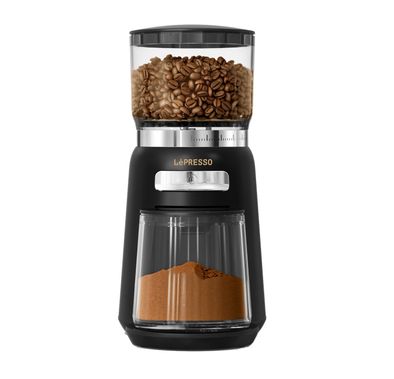 LePresso High Performance Coffee Bean Grinder with User-Friendly Design, 150W Power, Durable ABS Material, 210g Bean Box Capacity, 120g  Powder Cup Capacity - Black