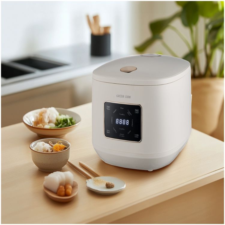 Green Lion GRC-20 Digital Rice Cooker, Keep Warm Mode, Touch Control, Easy To Clean, Exhaust Vent, Preset Timer, 8 Cooking Modes : Dessert, Grain Rice,Soup, Porridge, Baked Chicken, Claypot Rice, Hot Pot, RiceSteam - White 
