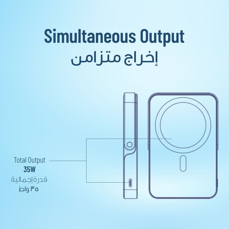 Powerology 10000mAh Magsafe Glass Surface Power Bank with Compact Design, Type-C & Wireless output, Integrated Stand, Aluminum Material, 20W Power Delivery, Cable-Free - Gray 