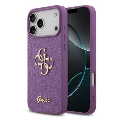 غطاء مخملي لامع من PU مع شعار معدني كبير 4G لجهاز iPhone 17 Pro Max، حماية من الصدمات، تصميم نحيف وخفيف الوزن، سهل التركيب، تغليف مستدام، قبضة مريحة - لون أرجواني فاتح