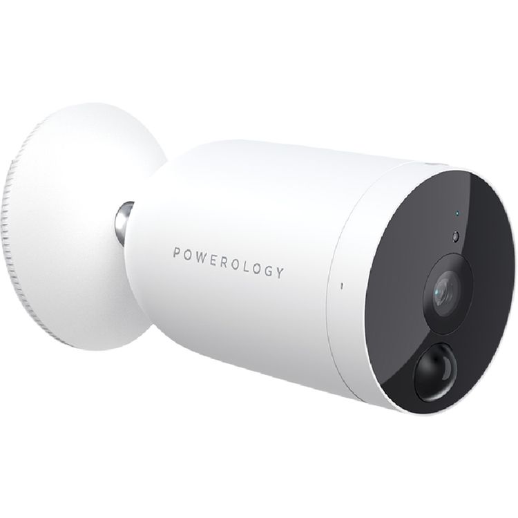 Powerology Wireless Smart Outdoor Camera with 1080 pixels Full HD, Wi-Fi, 2 x 3350mAh Rechargeable Batteries, 3 Months Standby, Motion Sensor, Night Vision, Dedicated App & Cloud Service Available - White