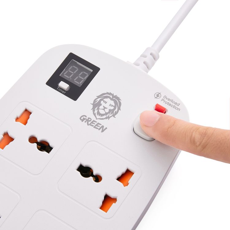 Green Lion Multiport Smart Power Socket, 4 AC Sockets, 2 USB-A & 2 USB-C Ports, 1-24 Hours Timer Function, Over Voltage, Over Current & Over Heat Protection, Power Surge Protection - White