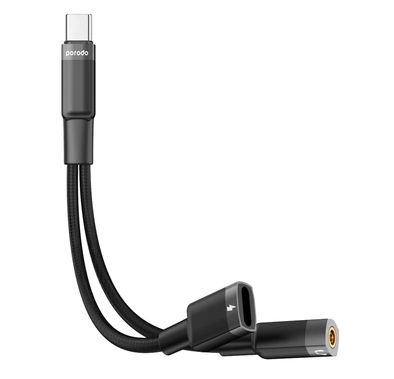 Porodo 2 in 1 Charging Adapter Type-C to  Audio & Type-C Connector, 0.12 m Cable Length, Crystal Clear Audio, Plug & Play