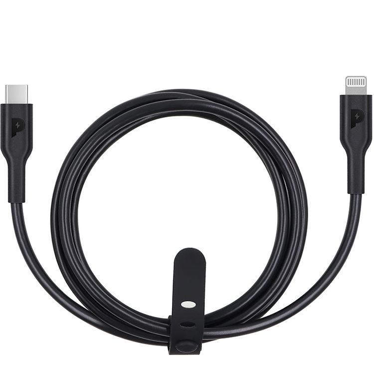 Powerology USB-C to Lightning Cable with 20W Power Delivery, 1.2m Cable Length, PVC Material, Universal Compatibility, Fast Data Sync & Charge - Black