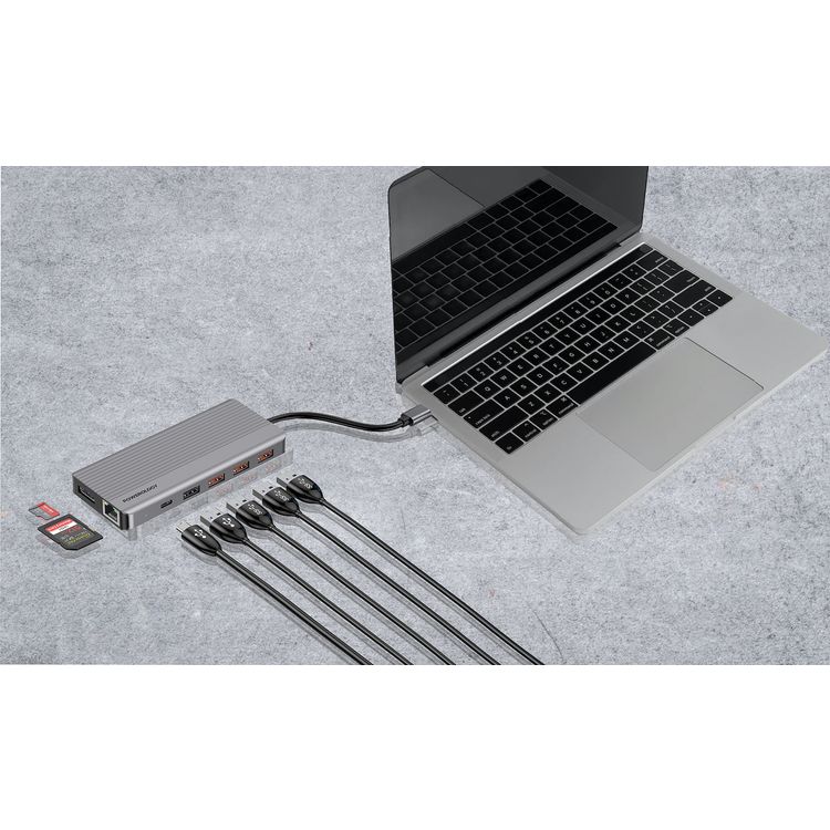 Powerology 12 in 1 - Hdmi & DP 4K Usb-C Hub Ethernet 10Gbps Data Transfer - Gray